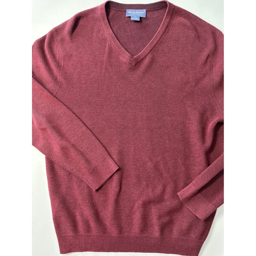 Tommy Bahama Reversible V-Neck Sweater Mens Large Burgundy Pima Cotton Ribbed